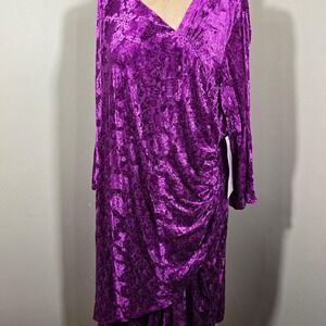 Roaman's purple velvet burnout draped evening dress‎ size 34W / 4XL